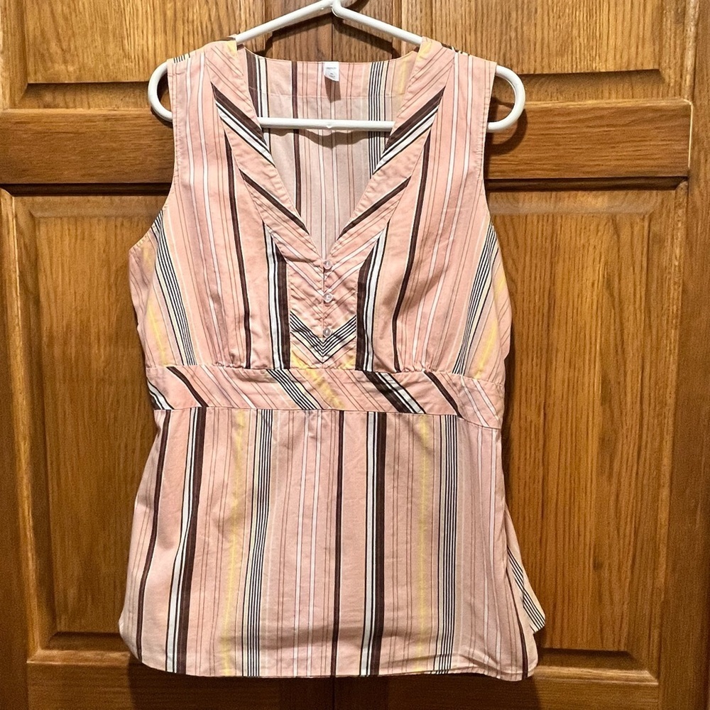 Old Navy Y2k Pink and Brown Striped Tank Top Cotton Baby Doll Style - Size XL
